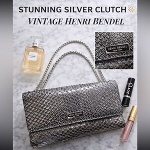 Henri Bendel Metallic Silver Clutch